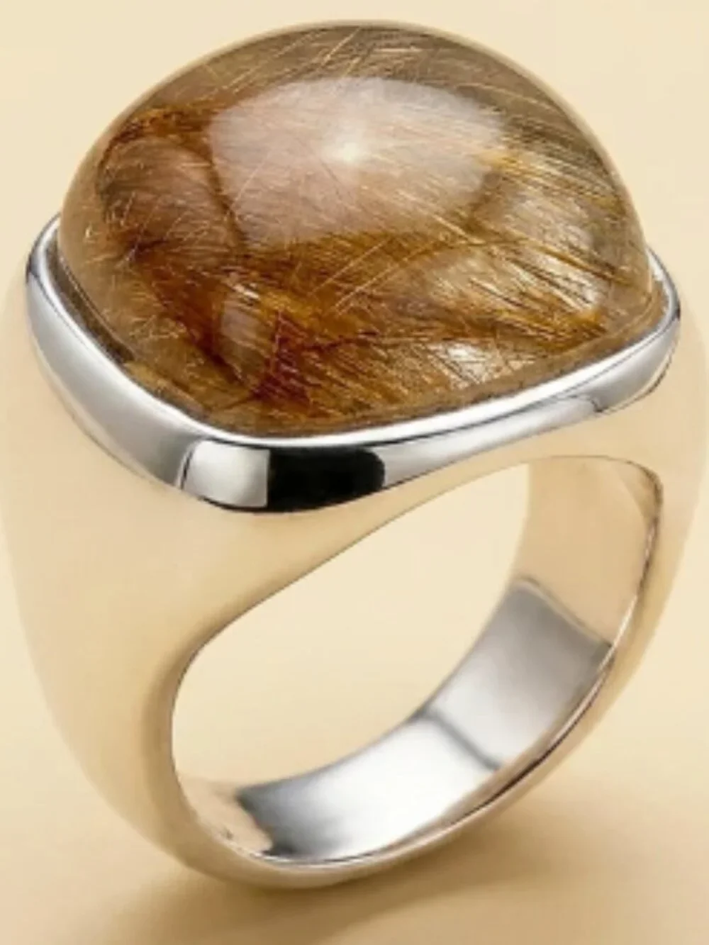 Steven Pooyouma Kuyvay Men's Sterling Silver Bezel Set Rutilated Quartz Ring
